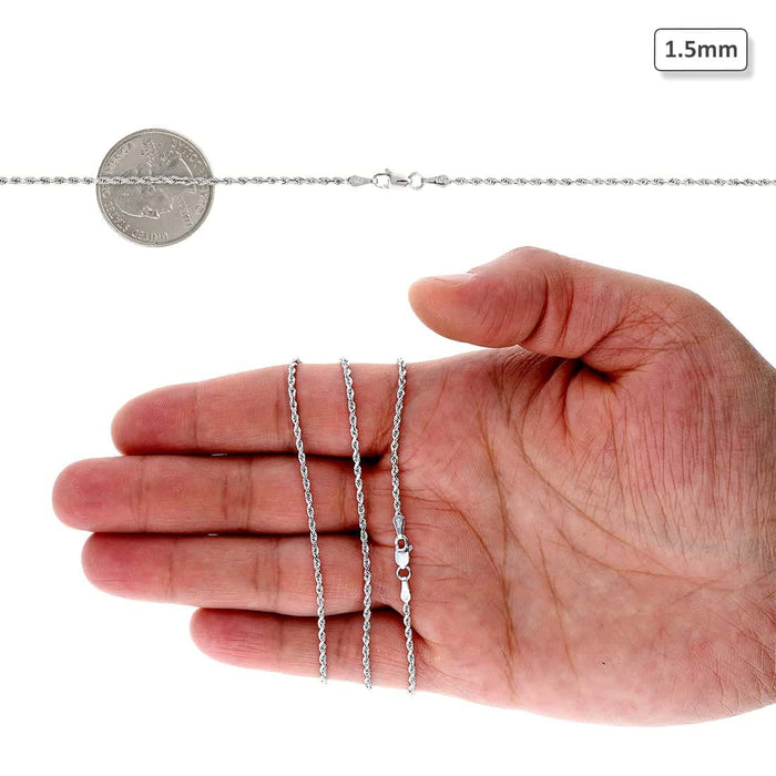 10K White Gold 1.5mm Diamond-Cut Rope Chain (Solid Links) 16"-26"