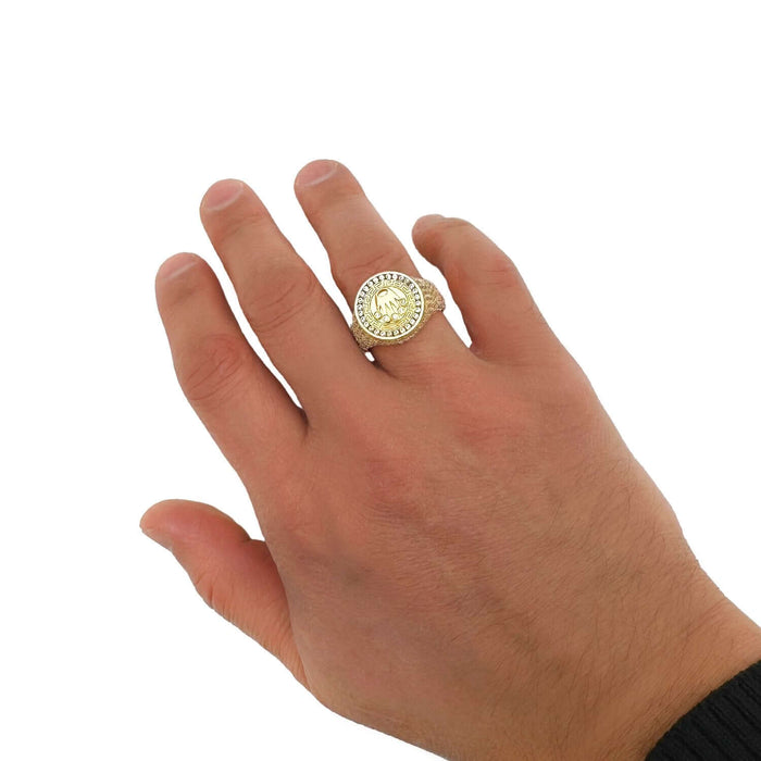 Real 14K Gold Royal Crown Signet Ring 2.30CTW Pavé CZ Greek Key - WJD Exclusives