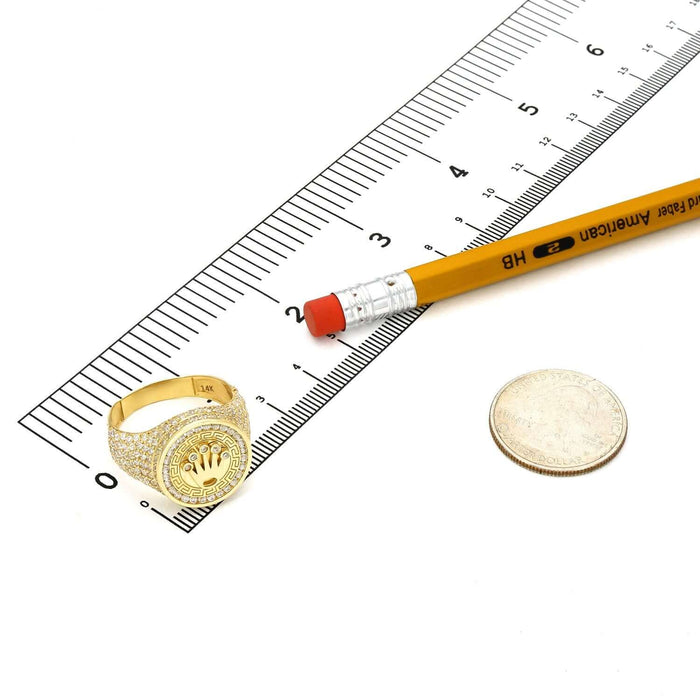 Real 14K Gold Royal Crown Signet Ring 2.30CTW Pavé CZ Greek Key - WJD Exclusives