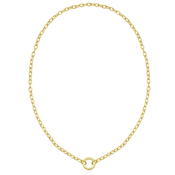 14K Yellow Gold Oval Circle Charm Lock Cable Necklace (Hollow Links) 18" - WJD Exclusives