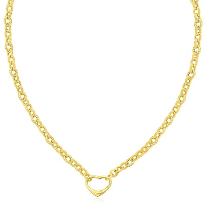 14K Yellow Gold Open Heart Clasp Lock Cable Necklace (Solid Links) 18" - WJD Exclusives