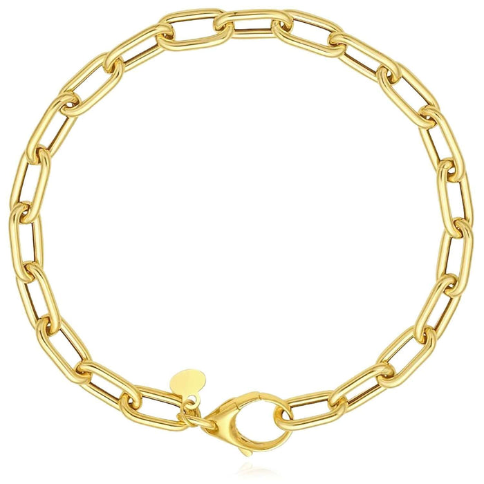 14K Yellow Gold 5mm Paperclip Bracelet (Hollow) 7" Best for Lock Connectors - WJD Exclusives