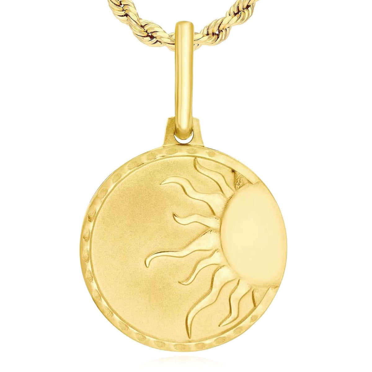 14K Yellow Gold Sun, Heart & Two - Tone Disc Pendant 0.6" – Italian Made - WJD Exclusives