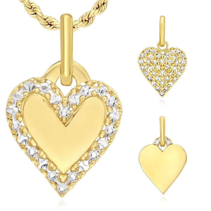 Real 14K Gold Two - Tone Diamond - Cut Heart Pendant 0.85" – Italian Made - WJD Exclusives