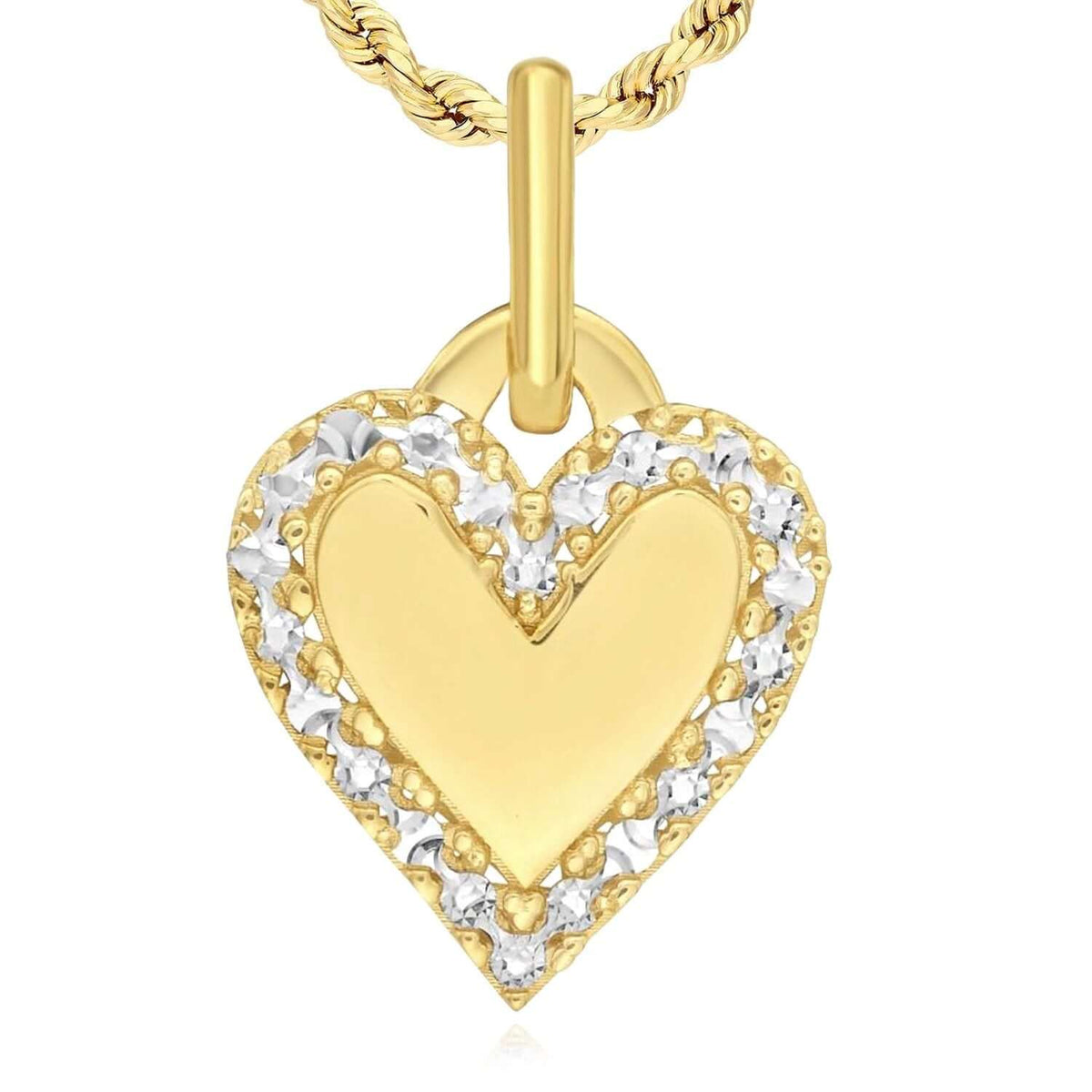 Real 14K Gold Two - Tone Diamond - Cut Heart Pendant 0.85" – Italian Made - WJD Exclusives