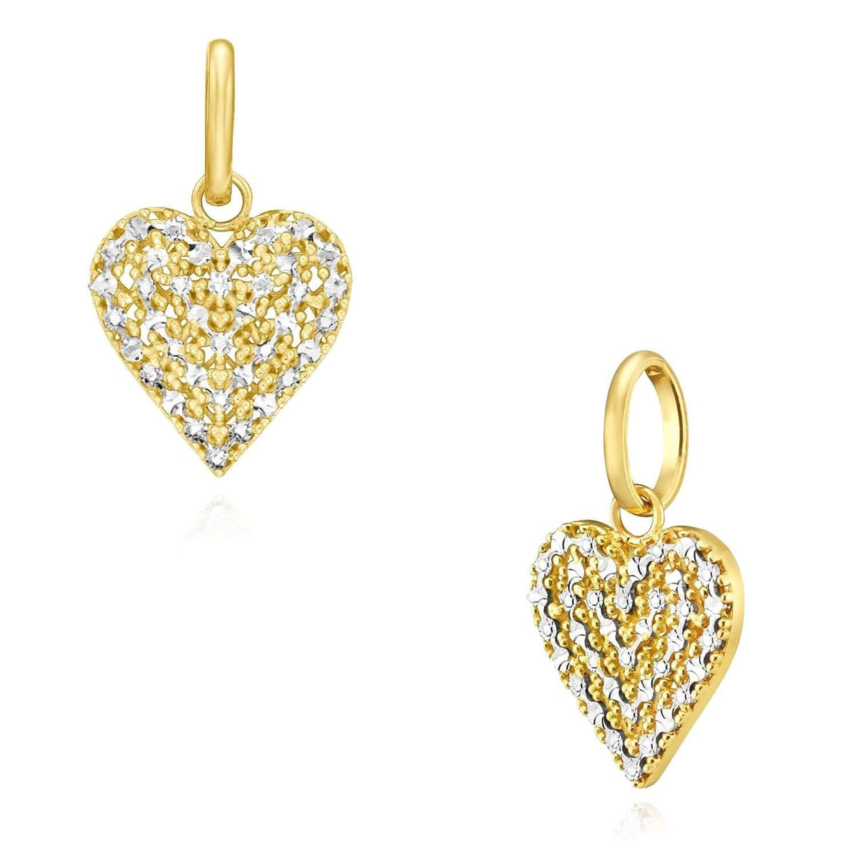 Real 14K Gold Two - Tone Diamond - Cut Heart Pendant 0.85" – Italian Made - WJD Exclusives