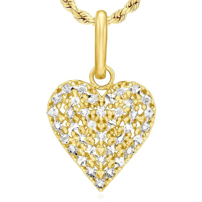 Real 14K Gold Two - Tone Diamond - Cut Heart Pendant 0.85" – Italian Made - WJD Exclusives