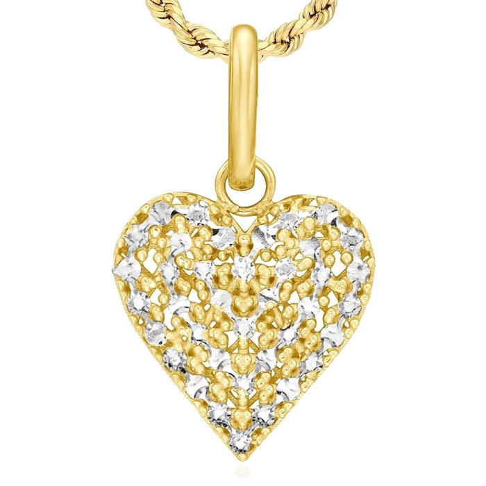Real 14K Gold Two - Tone Diamond - Cut Heart Pendant 0.85" – Italian Made - WJD Exclusives