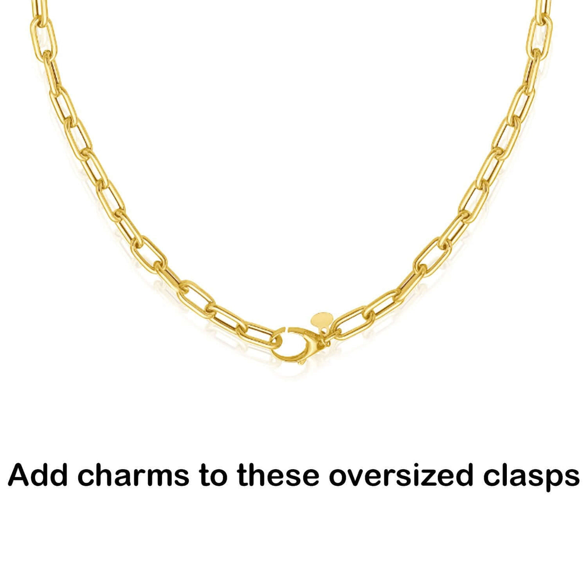 14K Yellow Gold Paperclip Necklace (Hollow) 18" Oversized Clasp Best for Lock Connectors - WJD Exclusives