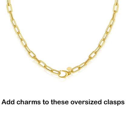 Real 14K Gold 18" Paperclip Necklace Oversized Clasp Best for Lock Connectors
