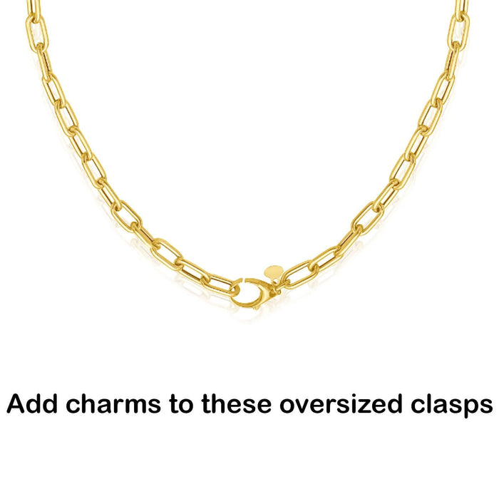 14K Yellow Gold Paperclip Necklace (Hollow) 18" Oversized Clasp Best for Lock Connectors - WJD Exclusives