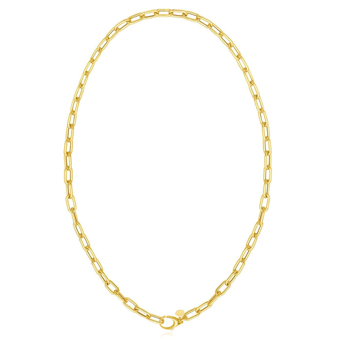 14K Yellow Gold Paperclip Necklace (Hollow) 18" Oversized Clasp Best for Lock Connectors - WJD Exclusives