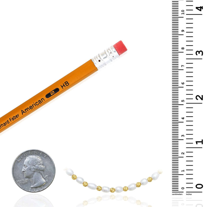 14K Yellow Gold Cultured Pearl Textured Bead Adjustable Bracelet (Solid Links) 7" - 8" Italian Made - WJD Exclusives