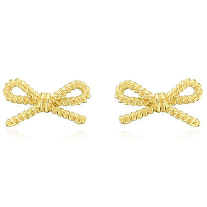 Real 14K Gold Twisted Rope Bow Stud Earrings – Italian Made