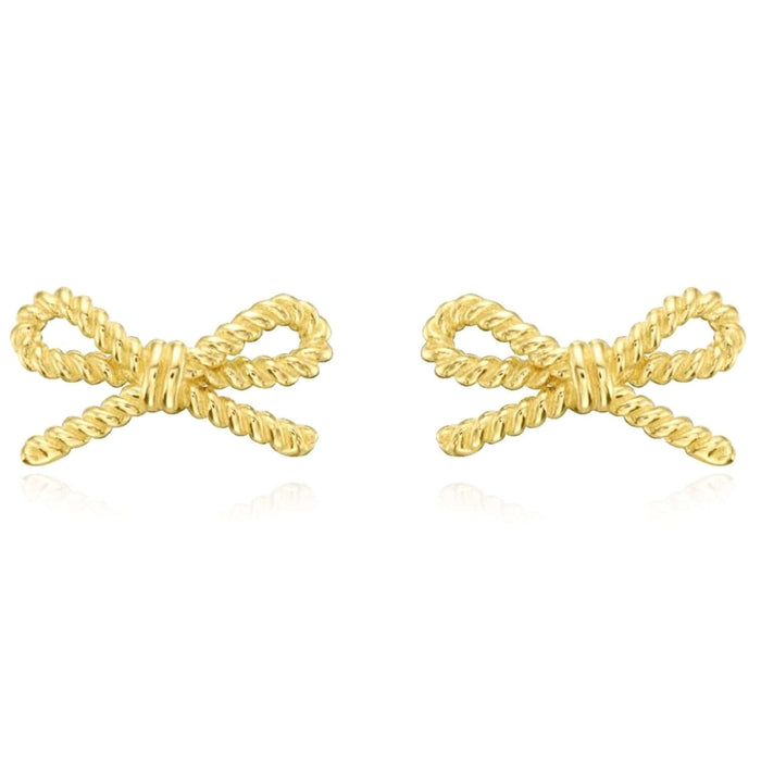 Real 14K Gold Twisted Rope Bow Stud Earrings – Italian Made - WJD Exclusives