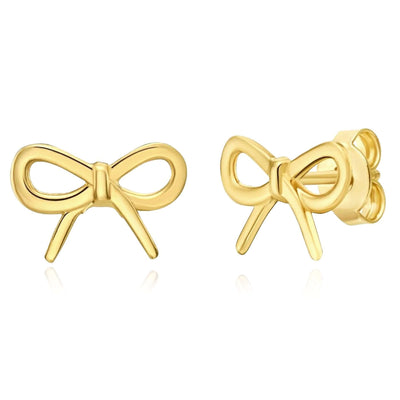 Real 14K Gold Polished Bow Stud Earrings – Italian Made - WJD Exclusives