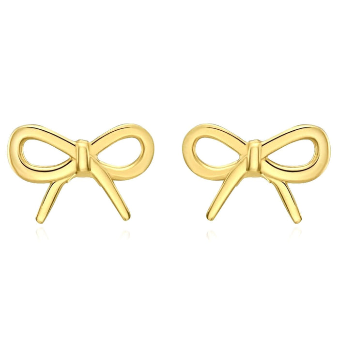 Real 14K Gold Polished Bow Stud Earrings – Italian Made - WJD Exclusives