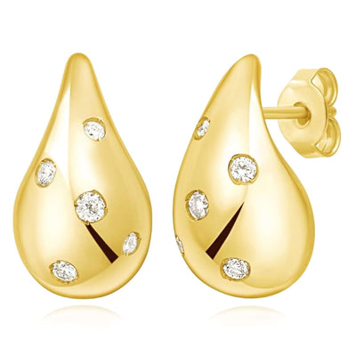 Real 14K Gold Teardrop Dome Earrings with 0.14CTW Natural Diamonds – Italian - WJD Exclusives