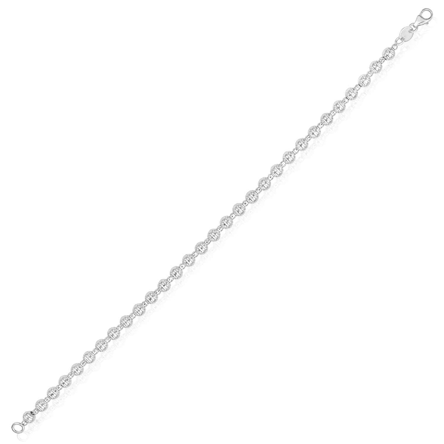 Real 14K Gold Yellow or White 4mm Diamond-Cut Beaded Bracelet 7" – Italian Made