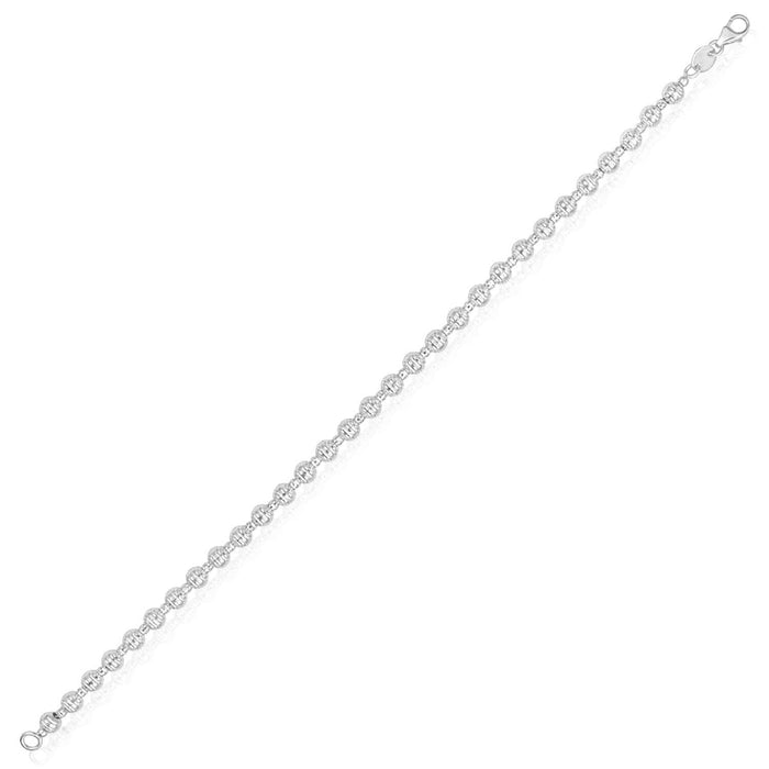 14K Yellow White Gold 4mm Diamond - Cut Beaded Bracelet (Hollow) 7" Italian Made - WJD Exclusives