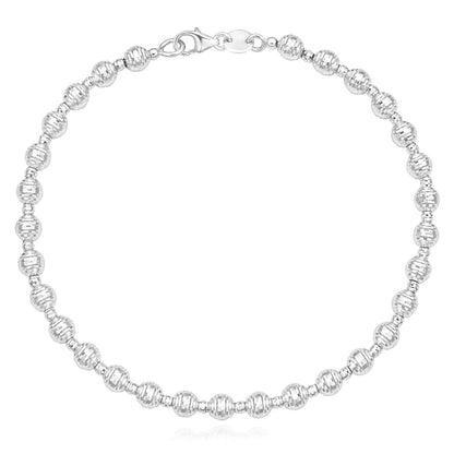 Real 14K Gold Yellow or White 4mm Diamond-Cut Beaded Bracelet 7" – Italian Made