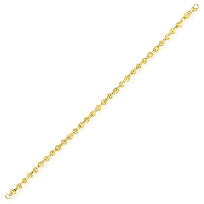 14K Yellow White Gold 4mm Diamond - Cut Beaded Bracelet (Hollow) 7" Italian Made - WJD Exclusives