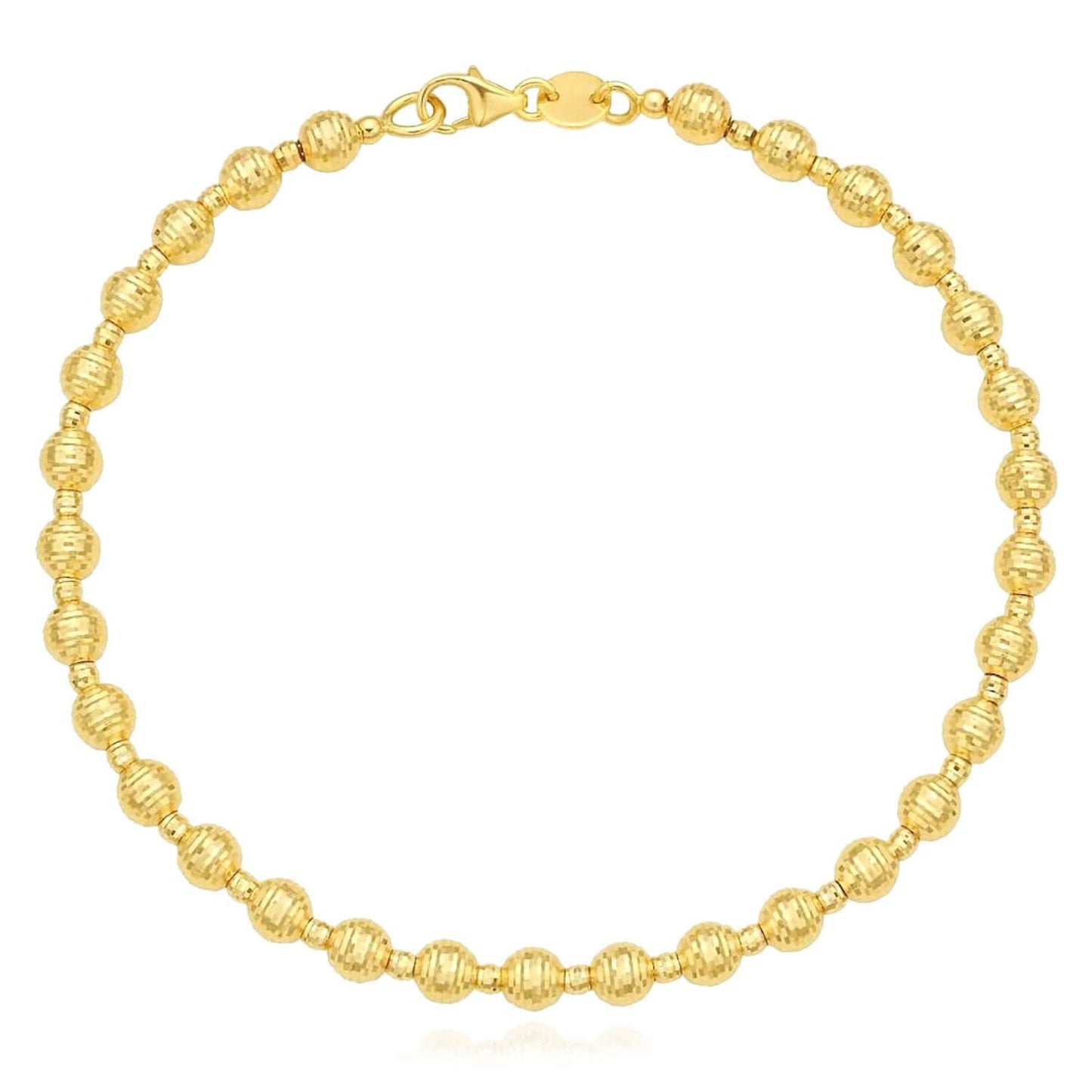 Real 14K Gold Yellow or White 4mm Diamond-Cut Beaded Bracelet 7" – Italian Made