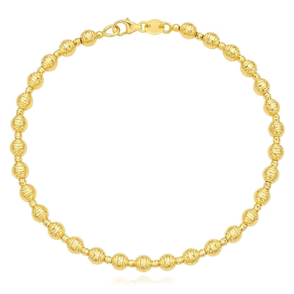 Real 14K Gold Yellow or White 4mm Diamond-Cut Beaded Bracelet 7" – Italian Made