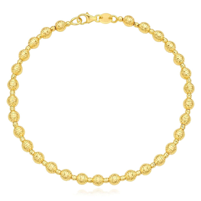 14K Yellow White Gold 4mm Diamond - Cut Beaded Bracelet (Hollow) 7" Italian Made - WJD Exclusives