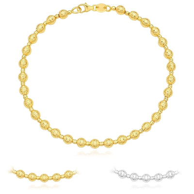 14K Yellow White Gold 4mm Diamond - Cut Beaded Bracelet (Hollow) 7" Italian Made - WJD Exclusives