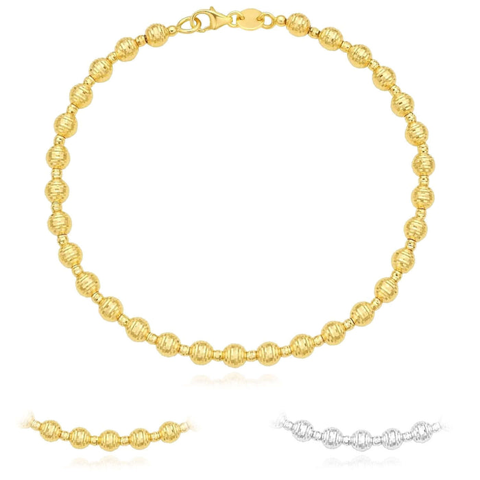 14K Yellow White Gold 4mm Diamond - Cut Beaded Bracelet (Hollow) 7" Italian Made - WJD Exclusives