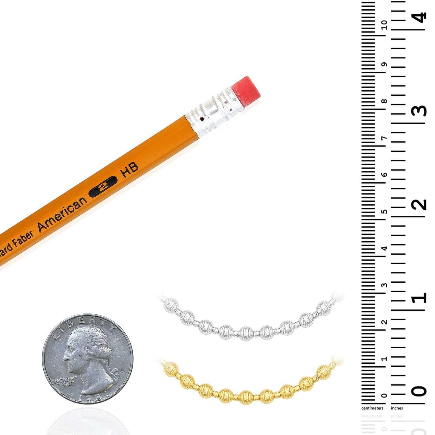 Real 14K Gold Yellow or White 4mm Diamond-Cut Beaded Bracelet 7" – Italian Made