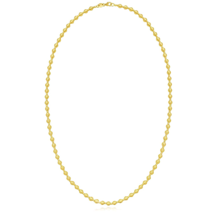 14K Yellow White Gold 4mm Diamond - Cut Beaded Necklace (Hollow) 18" Italian Made - WJD Exclusives