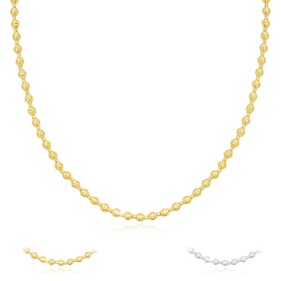 14K Yellow White Gold 4mm Diamond - Cut Beaded Necklace (Hollow) 18" Italian Made - WJD Exclusives