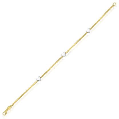 Real 14K Gold Yellow or Two-Tone Beaded Heart Station Bracelet 7" – Italian Made