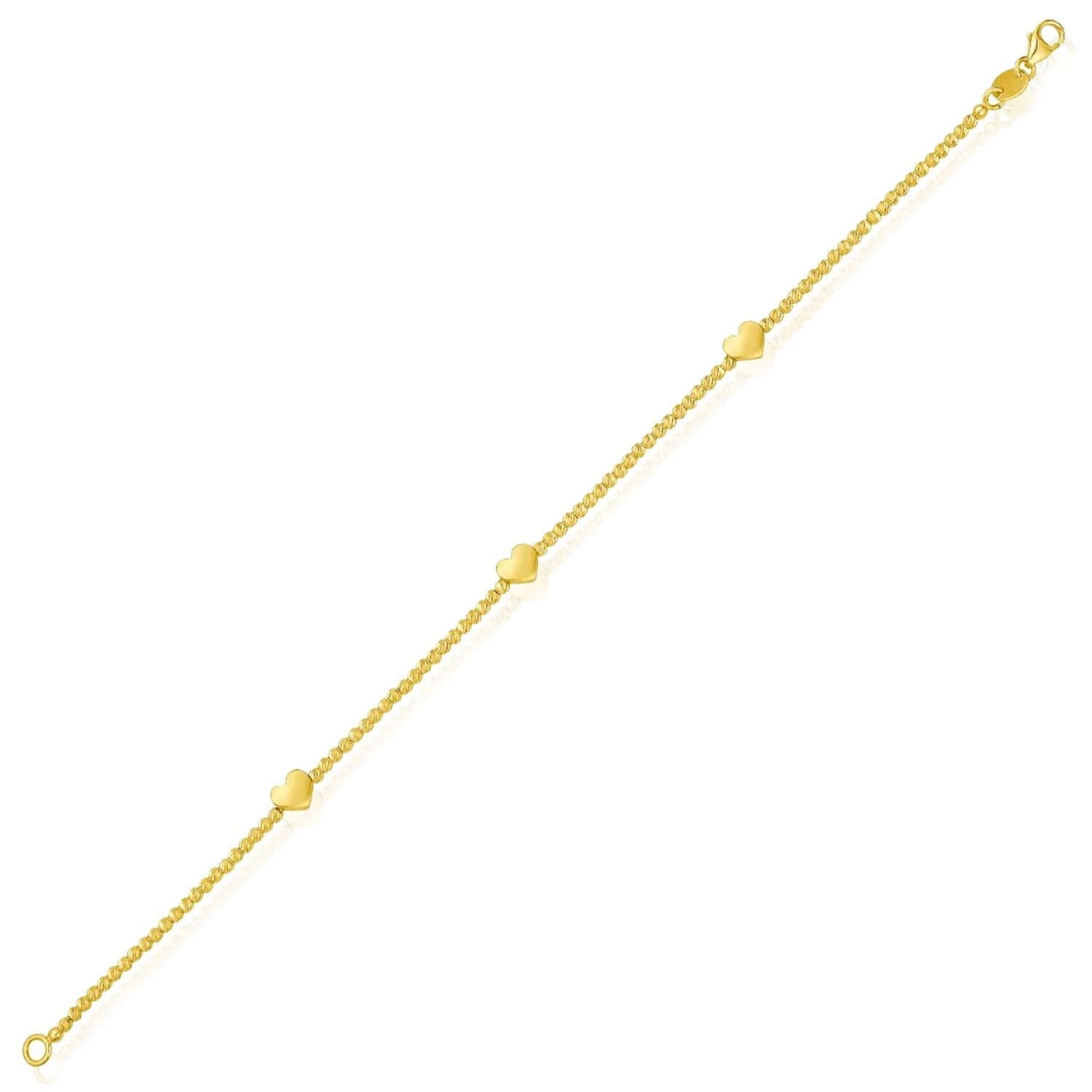 Real 14K Gold Yellow or Two-Tone Beaded Heart Station Bracelet 7" – Italian Made
