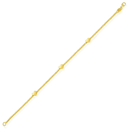 Real 14K Gold Yellow or Two-Tone Beaded Heart Station Bracelet 7" – Italian Made
