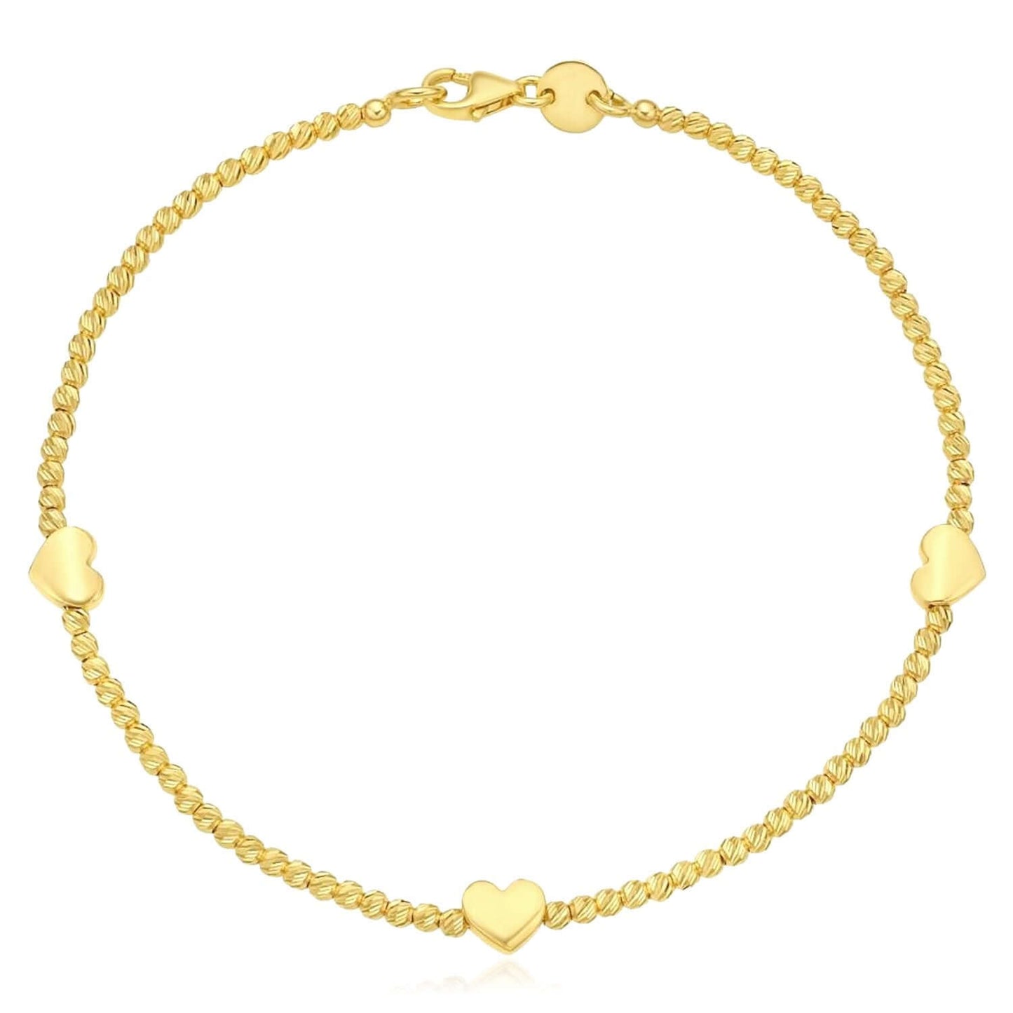 Real 14K Gold Yellow or Two-Tone Beaded Heart Station Bracelet 7" – Italian Made