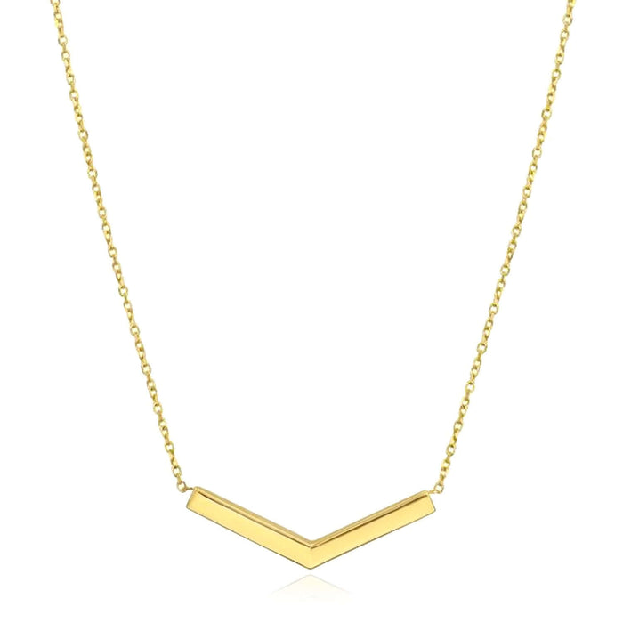 14K Yellow Gold Chevron Bar Necklace (Solid Links) 16.5" - 18" Adjustable - WJD Exclusives