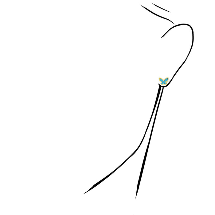 Real 14K Gold Enamel Butterfly Stud Earrings Turquoise Malachite Mother of Pearl - WJD Exclusives