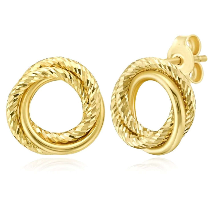 Real 14K Gold Interlocking Twisted Trinity Circle Stud Earrings – Italian Made - WJD Exclusives
