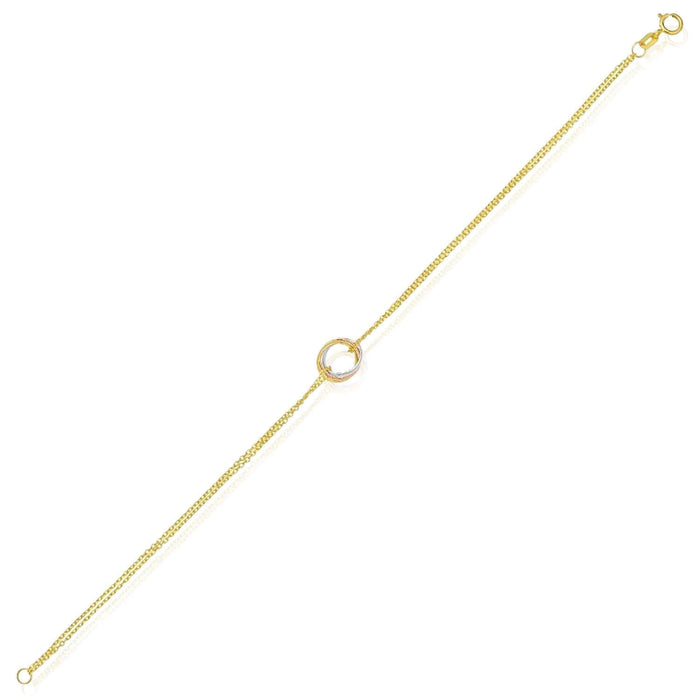 14K Tri - Color Gold Interlock Trinity Circles Cable Bracelet (Solid Links) 7.5" Double Row - WJD Exclusives