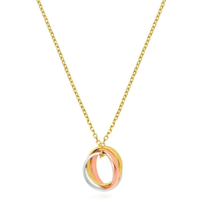 14K Tri - Color Gold Interlocked Trinity Circles Cable Necklace (Solid Links) 18" - WJD Exclusives
