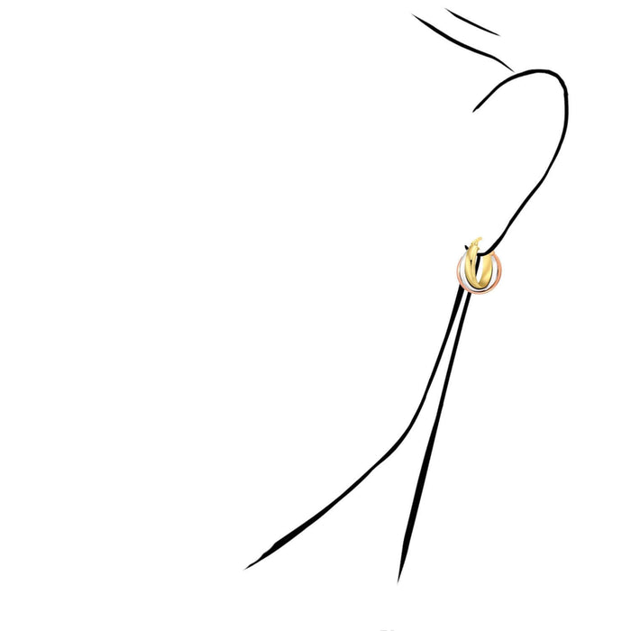 Real 14K Gold Tri - Color Interlocked Trinity Hoop Earrings 20mm – Italian Made - WJD Exclusives