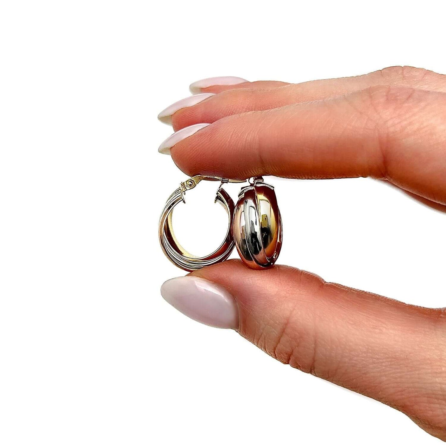Real 14K Gold Tri-Color Interlocked Trinity Hoop Earrings 20mm – Italian Made