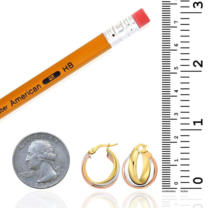 Real 14K Gold Tri - Color Interlocked Trinity Hoop Earrings 20mm – Italian Made - WJD Exclusives