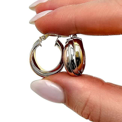 Real 14K Gold Tri-Color Interlocked Trinity Hoop Earrings 20mm – Italian Made