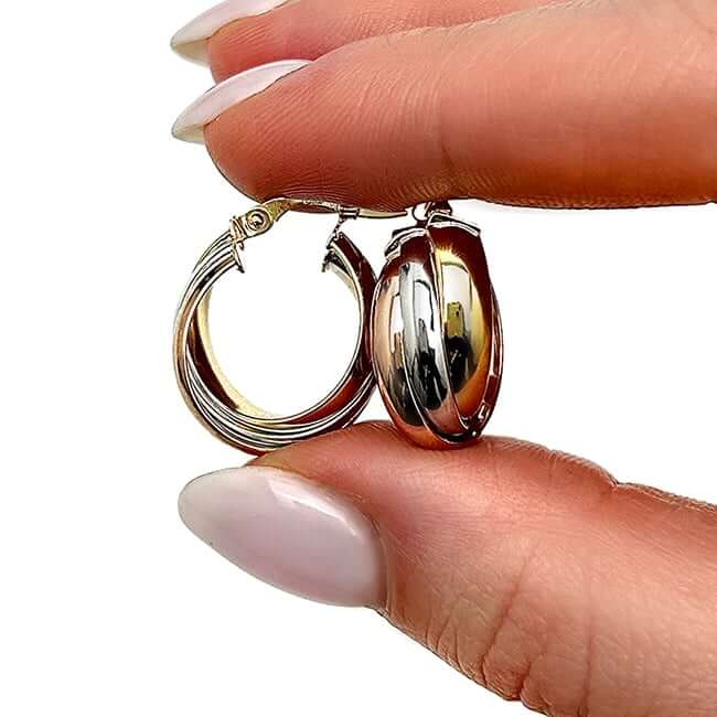 Real 14K Gold Tri - Color Interlocked Trinity Hoop Earrings 20mm – Italian Made - WJD Exclusives