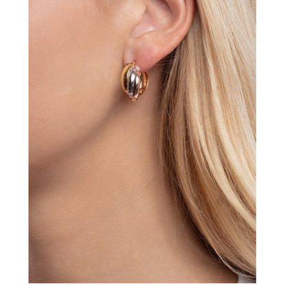 Real 14K Gold Tri-Color Interlocked Trinity Hoop Earrings 20mm – Italian Made