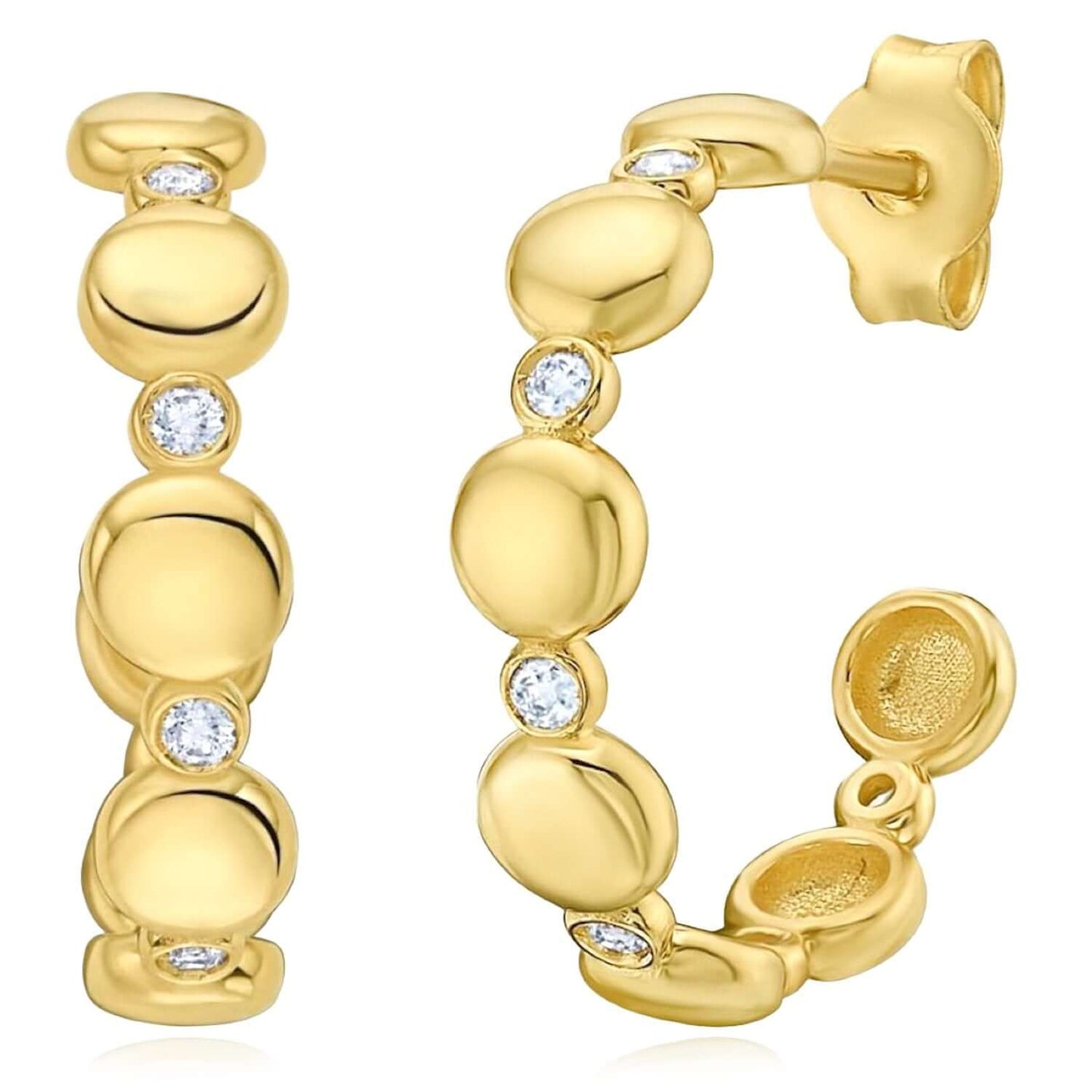 0.12CTW Real Diamond 14K Gold Bezel Pebble Hoop Earrings – Italian Made